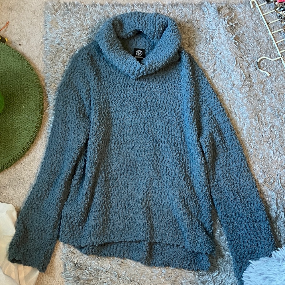 Bobeau Textured Blue Cowl Neck Sweater